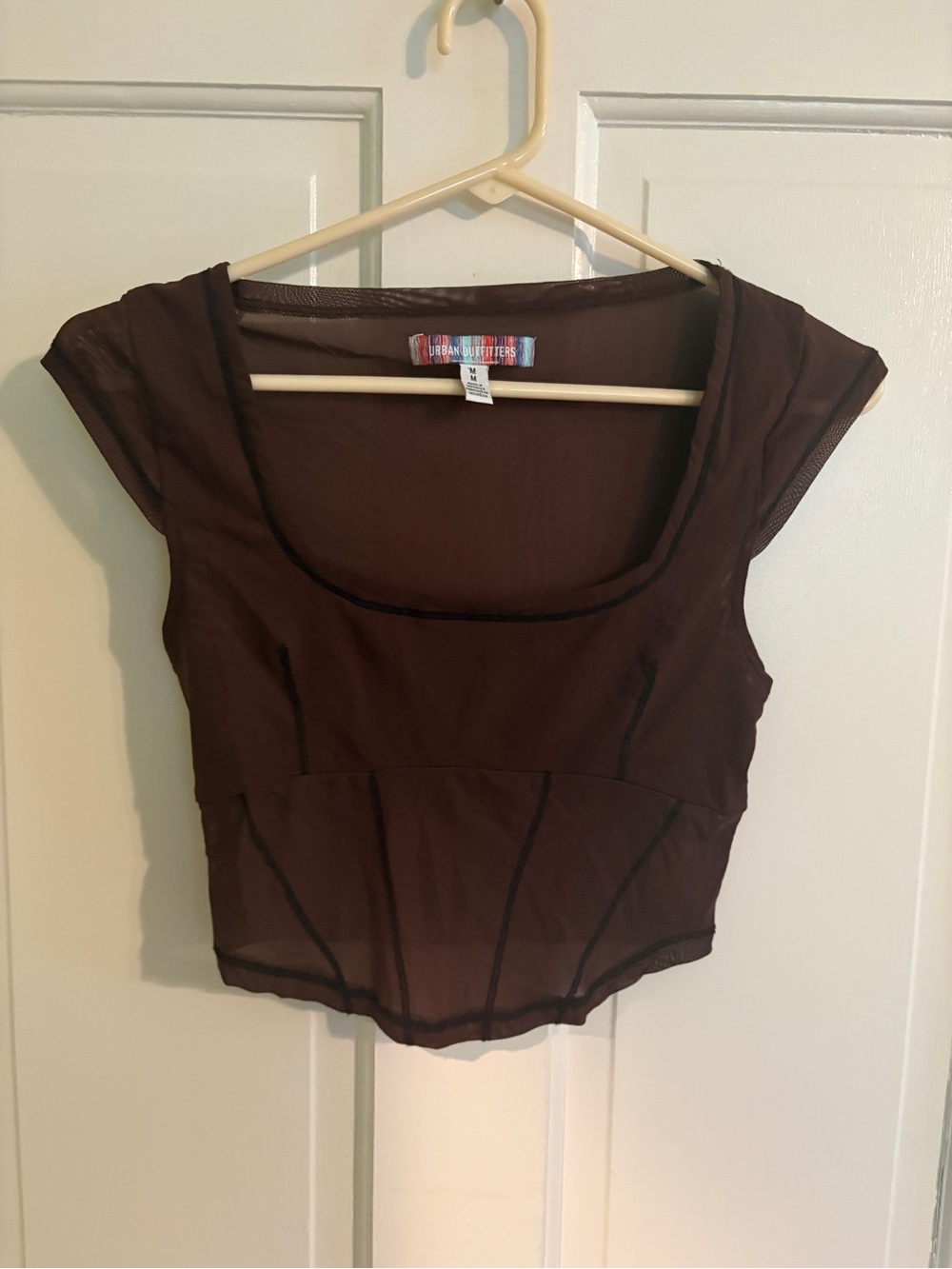 Urban Outfitters Dark Brown Mesh Scoop Crop Top